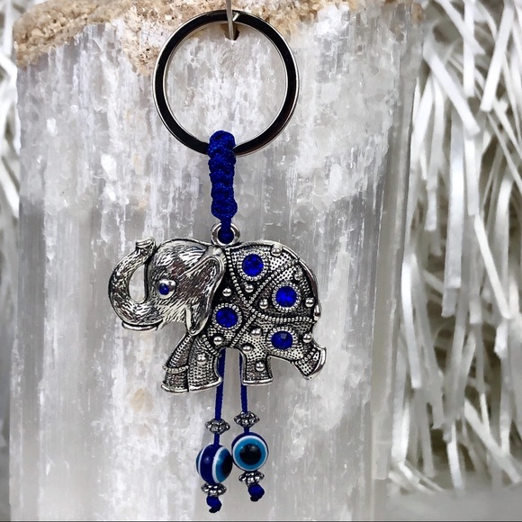 - Accessories - RADIANT Lucky ELEPHANT Silver+Blue Gems Keychain